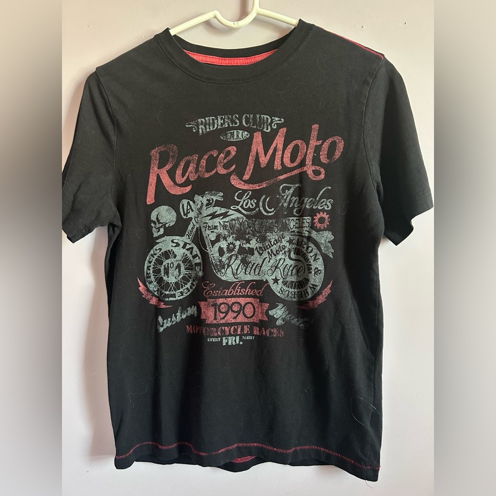 Arizona Jeans Black Short Sleeve T-Shirt Race Moto Youth XL 14-16